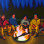 oil painting campfire